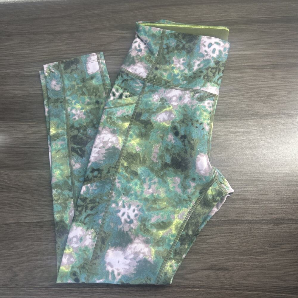 Calvin Klein Performance Women’s Small Leggings Green Tie Dye Crop Pockets